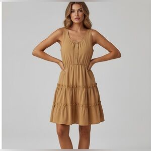 Brown Cotton  Ruffle Hem Dress